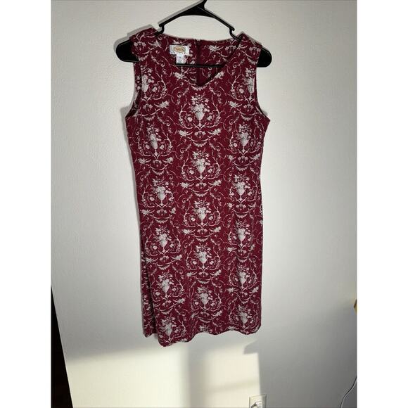 Talbots Petite 8 Red Paisley Sleeveless V Neck Zipper Sheath Dress - Picture 10 of 10